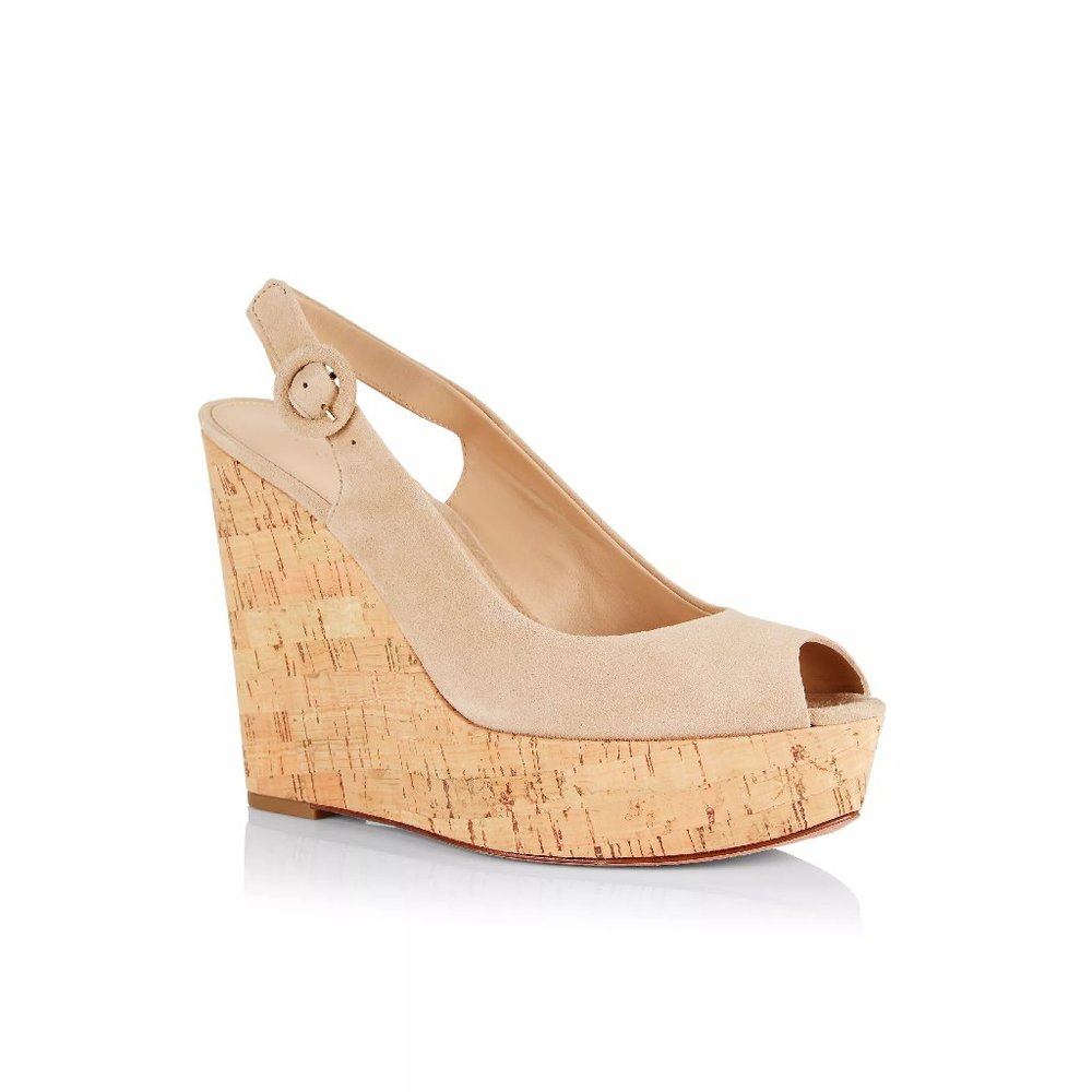 Veronica Beard Dali Suede Peep Toe Platform Wedge Sandals in Sand Size 10M